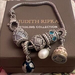 Judith Ripka Silver and Blue Charm Bracelet